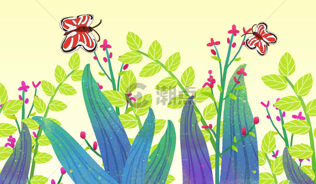 唯美蝴蝶花卉插画图片素材免费下载