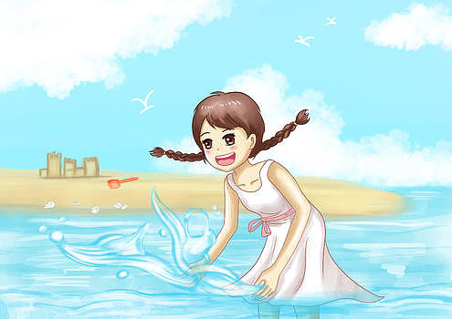 立夏戏水的少女图片素材免费下载