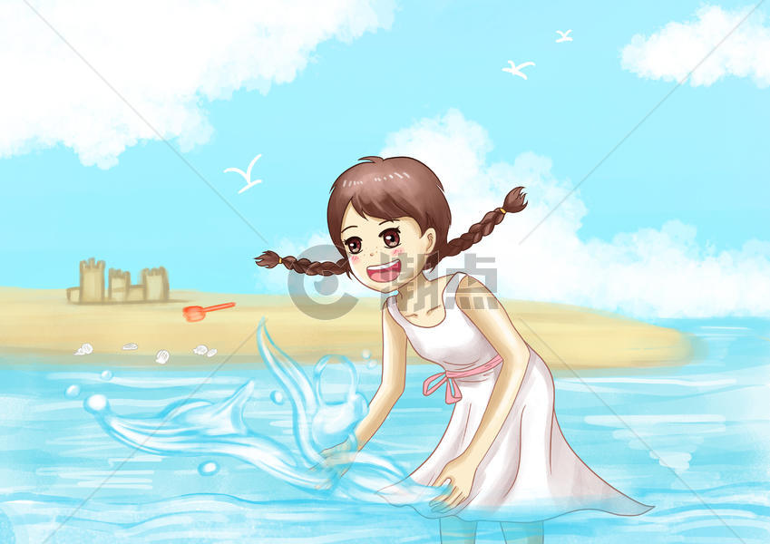 立夏戏水的少女图片素材免费下载