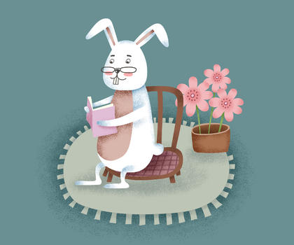 兔子看书插画图片素材免费下载