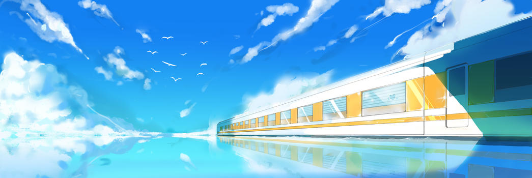 碧海蓝天下行驶的列车图片素材免费下载