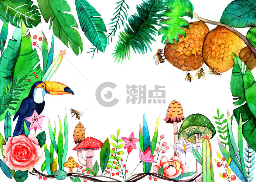 水彩手绘热带雨林图片素材免费下载