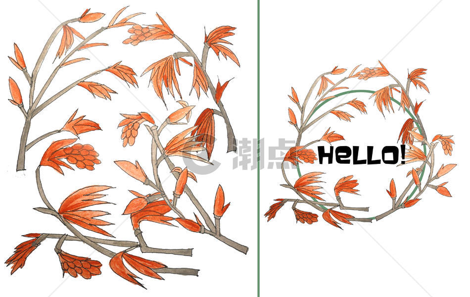 手绘水彩枫叶生长图片素材免费下载
