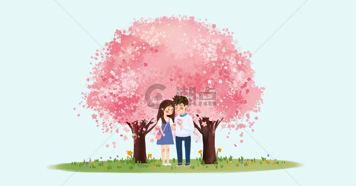 樱花树下的情侣图片素材免费下载