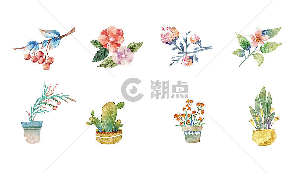 小清新水彩植物素材图片素材免费下载