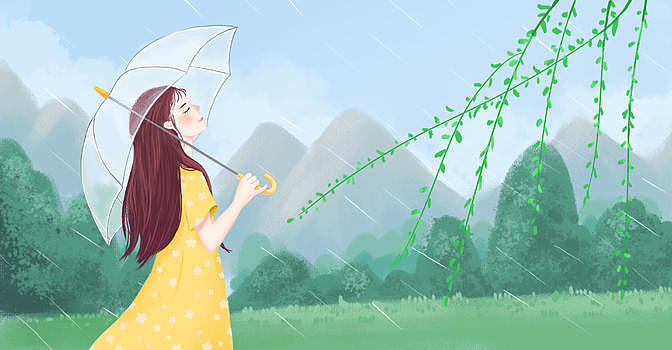 打伞听雨的女孩图片素材免费下载