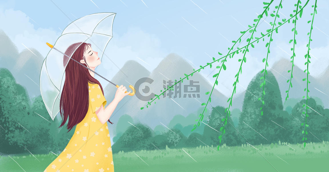 打伞听雨的女孩图片素材免费下载