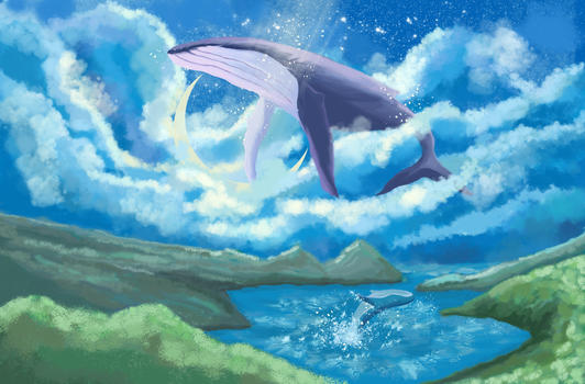 鲸鱼翱翔天际图片素材免费下载
