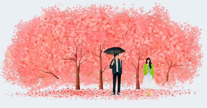 樱花树下暗恋的男孩女孩图片素材免费下载