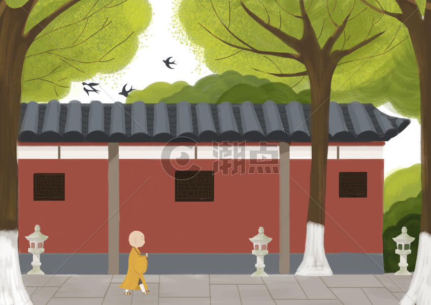 夏日禅院佛系背景图图片素材免费下载