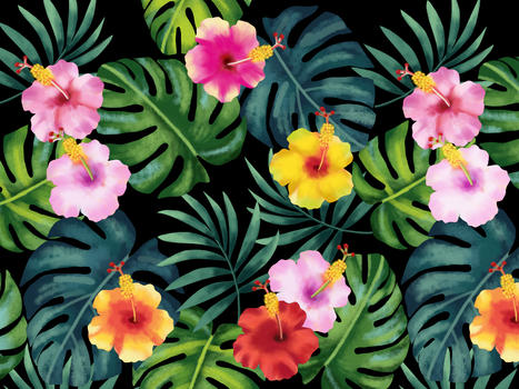 热带水彩花卉背景图片素材免费下载