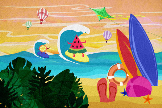 夏日风情立夏海边插画图片素材免费下载