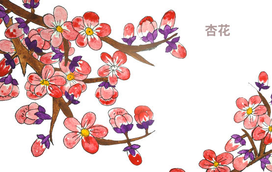 手绘水彩杏花图片素材免费下载
