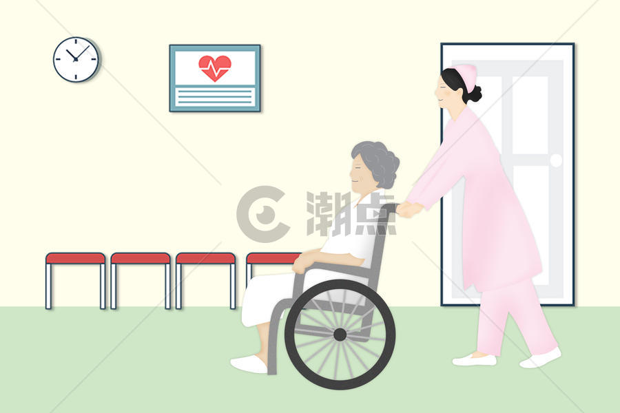 推着轮椅上老人的护士图片素材免费下载