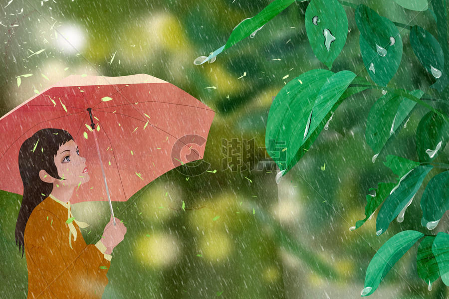 女孩雨天撑伞图片素材免费下载