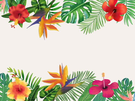 水彩热带树叶花卉背景图片素材免费下载