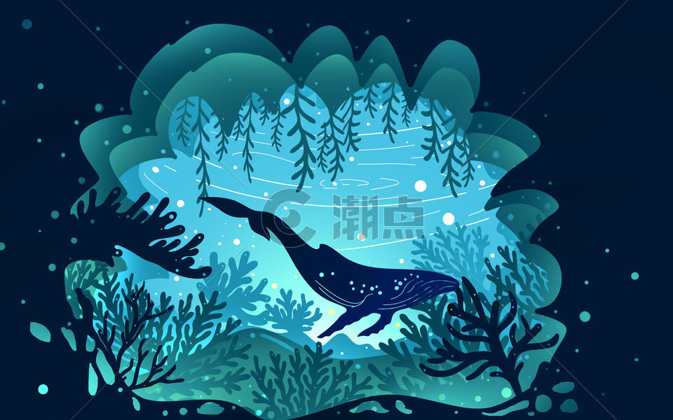 剪纸风梦幻海洋鲸鱼图片素材免费下载