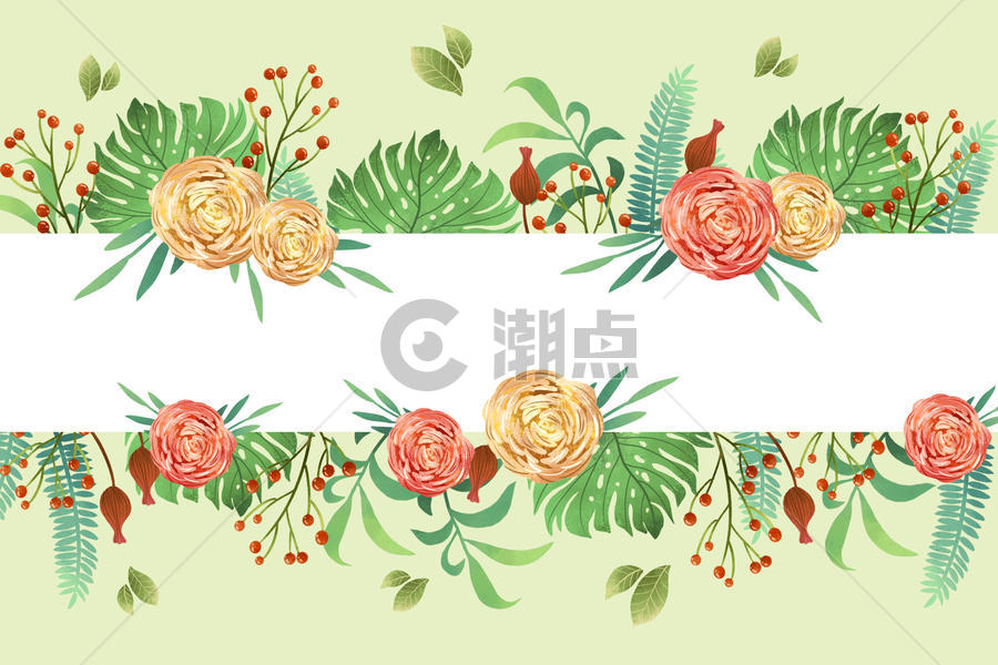 小清新横版玫瑰花元素边框背景图片素材免费下载