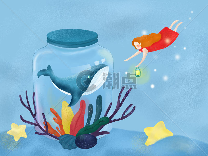 海洋玻璃瓶里的鲸鱼和女孩图片素材免费下载