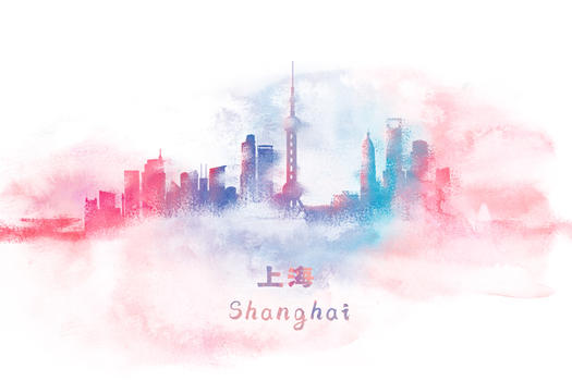上海水彩插画图片素材免费下载