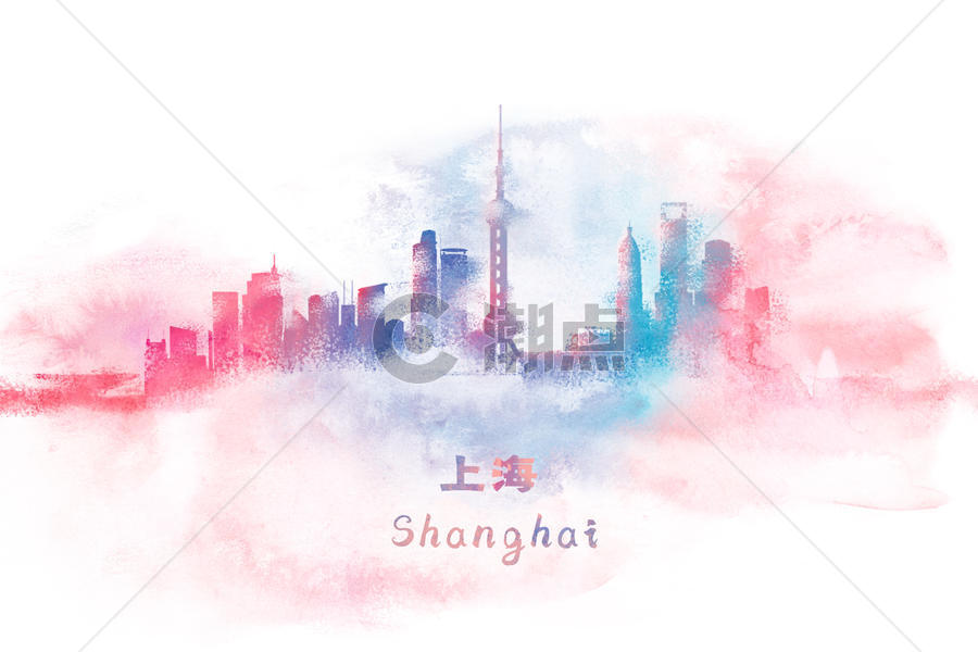上海水彩插画图片素材免费下载