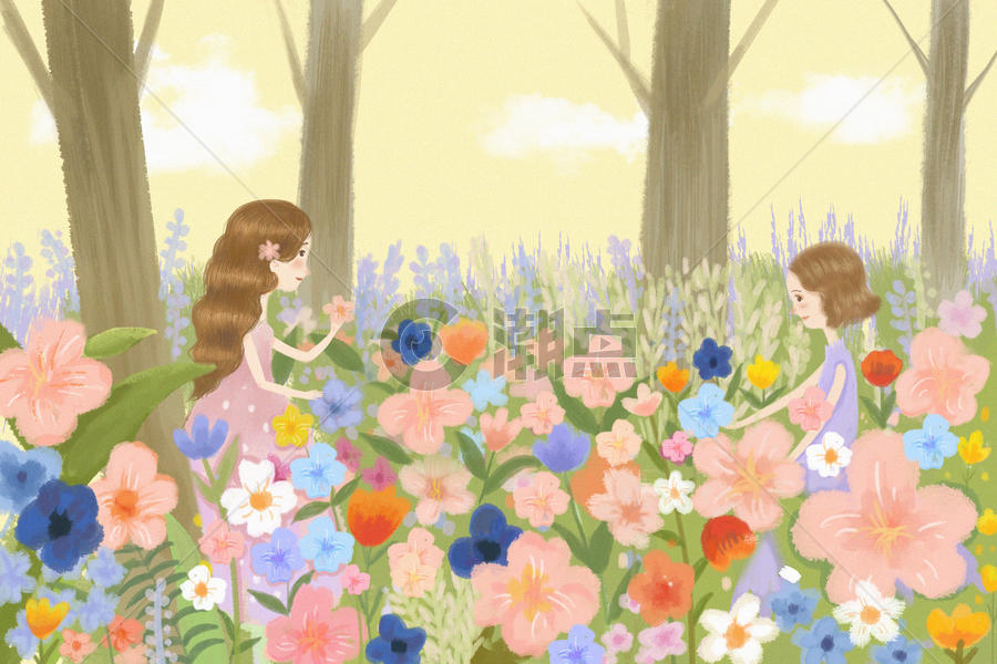 花丛中的少女图片素材免费下载