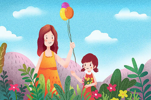 母女在花丛中玩耍图片素材免费下载