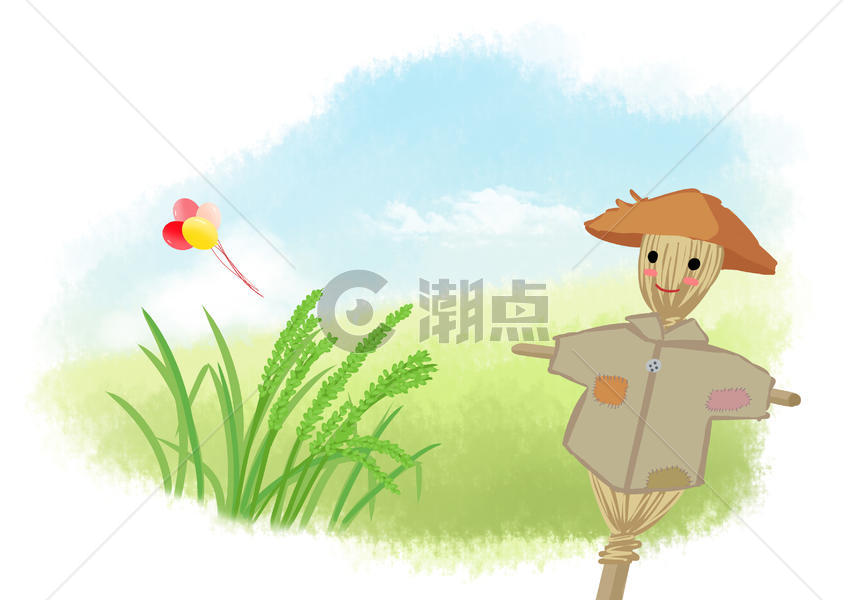 夏日的稻子和稻草人图片素材免费下载