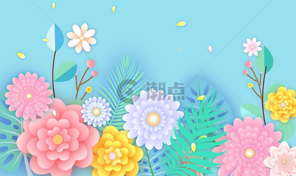 剪纸风格花卉背景图片素材免费下载