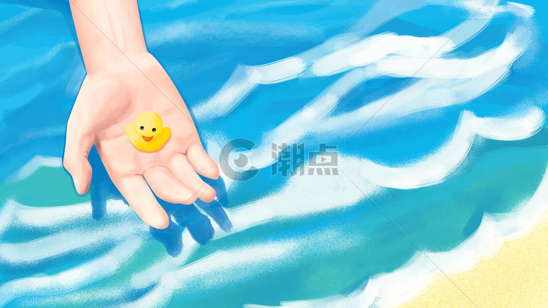 清新夏季海边小黄鸭图片素材免费下载