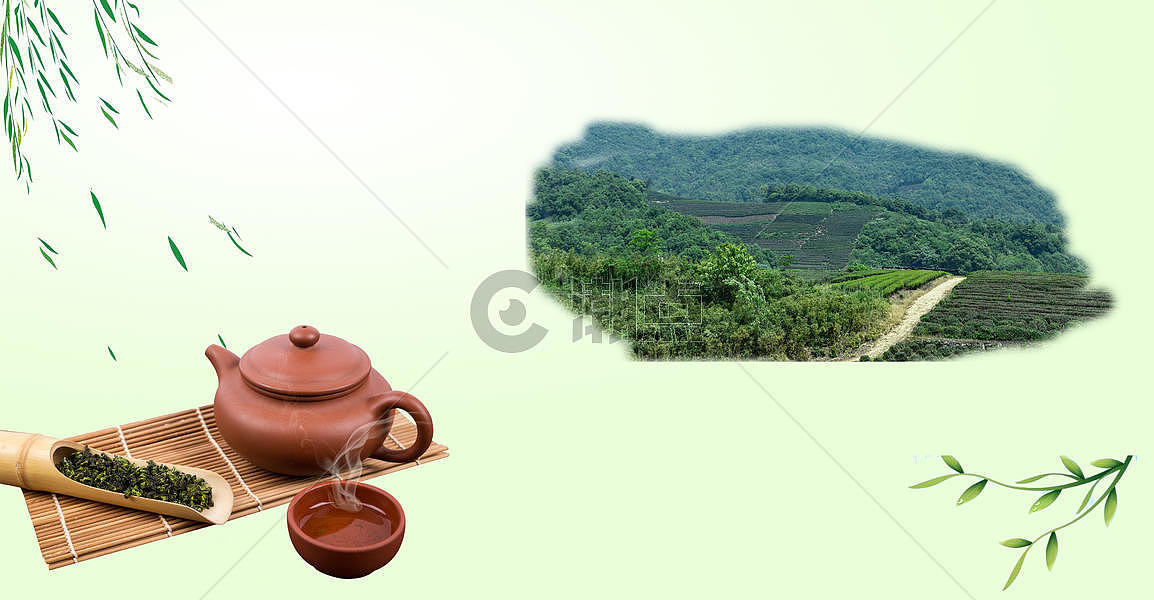 清新春茶茶叶茶水广告背景图片素材免费下载