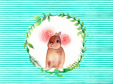 水彩手绘花环兔子图片素材免费下载