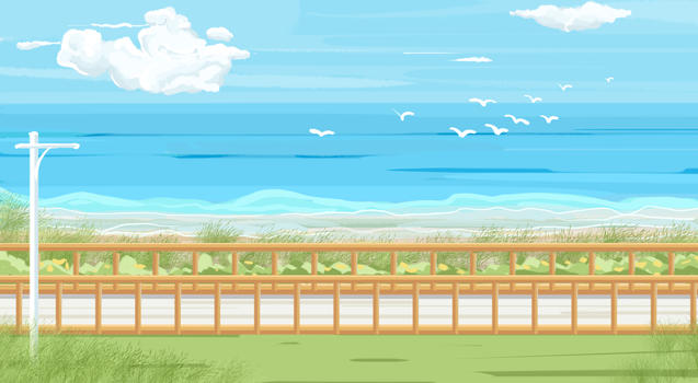 小清新夏日海边场景插画图片素材免费下载