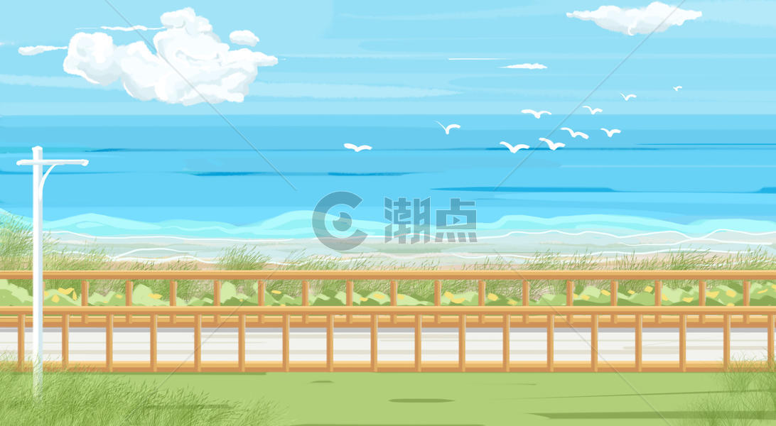 小清新夏日海边场景插画图片素材免费下载