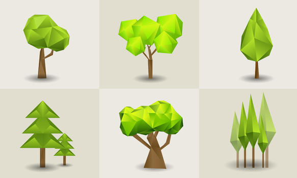 低多边形绿树图片素材免费下载