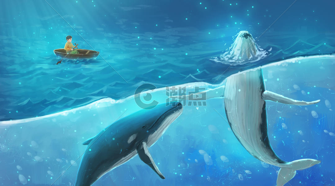 鲸鱼与少年图片素材免费下载