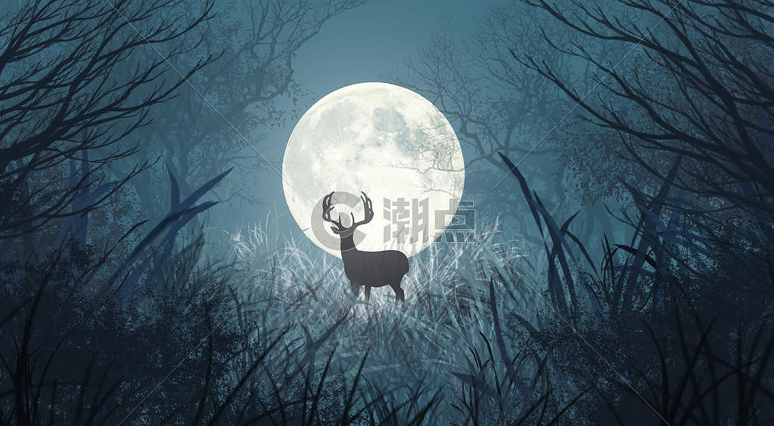 圆月之鹿图片素材免费下载