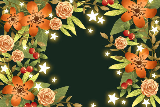 黑底橘色花卉植物星星背景图片素材免费下载