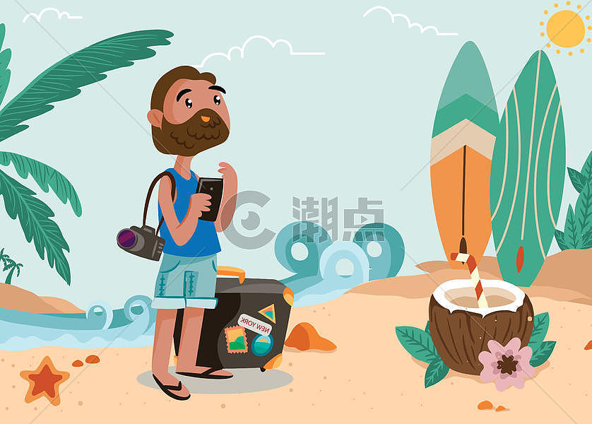 海滩旅游度假扁平插画图片素材免费下载