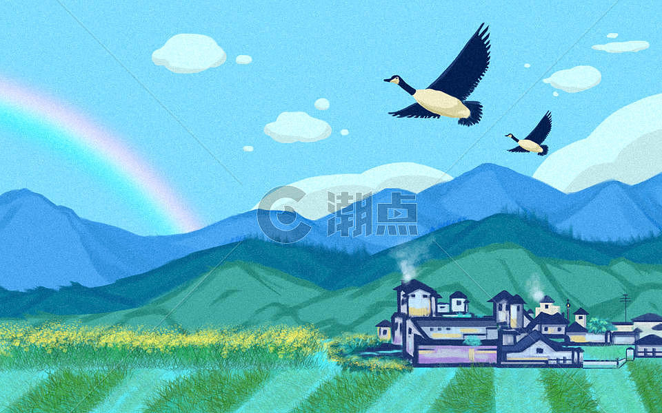 郊外野外旅游民宿风景插画图片素材免费下载