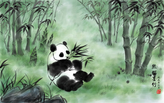 熊猫墨竹图片素材免费下载