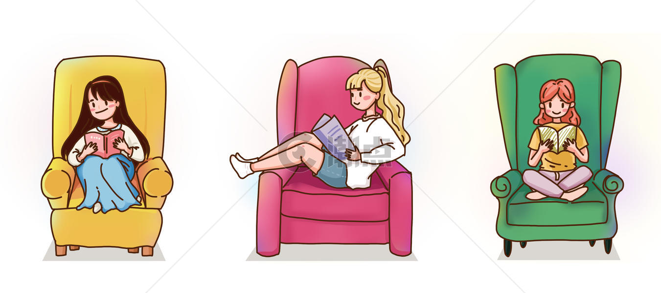 沙发上看书的女孩图片素材免费下载