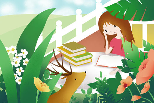 花园里读书的女孩图片素材免费下载