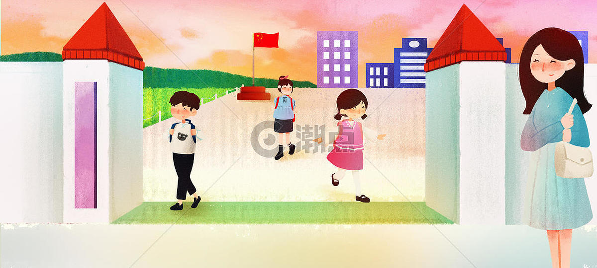 放学后的小学生插画原画5508*2480图片素材免费下载-编号38308-潮点视频