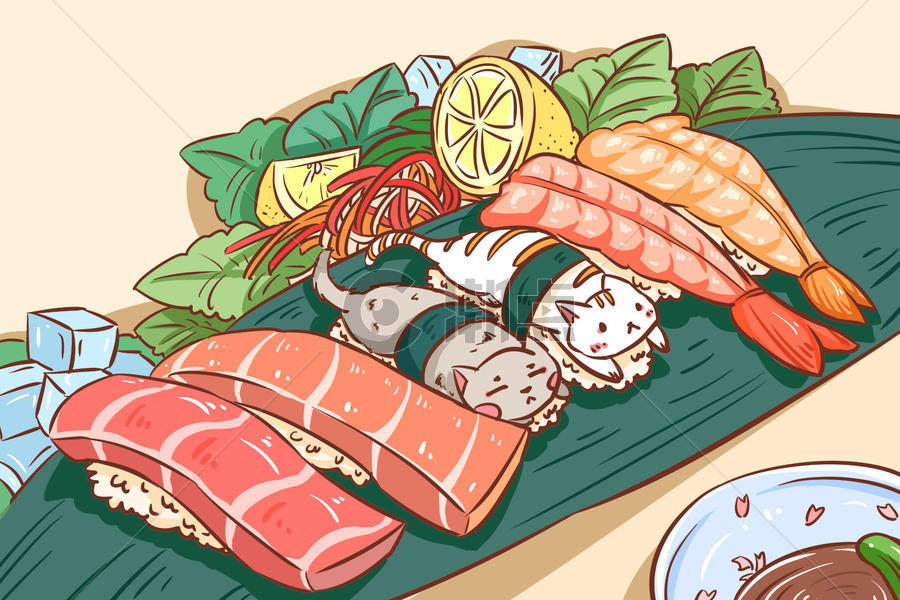 猫咪手握寿司图片素材免费下载