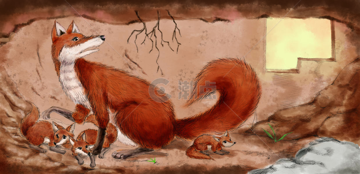狐狸亲子插画图片素材免费下载