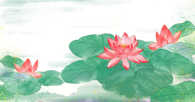 中国风荷花手绘背景图片素材免费下载