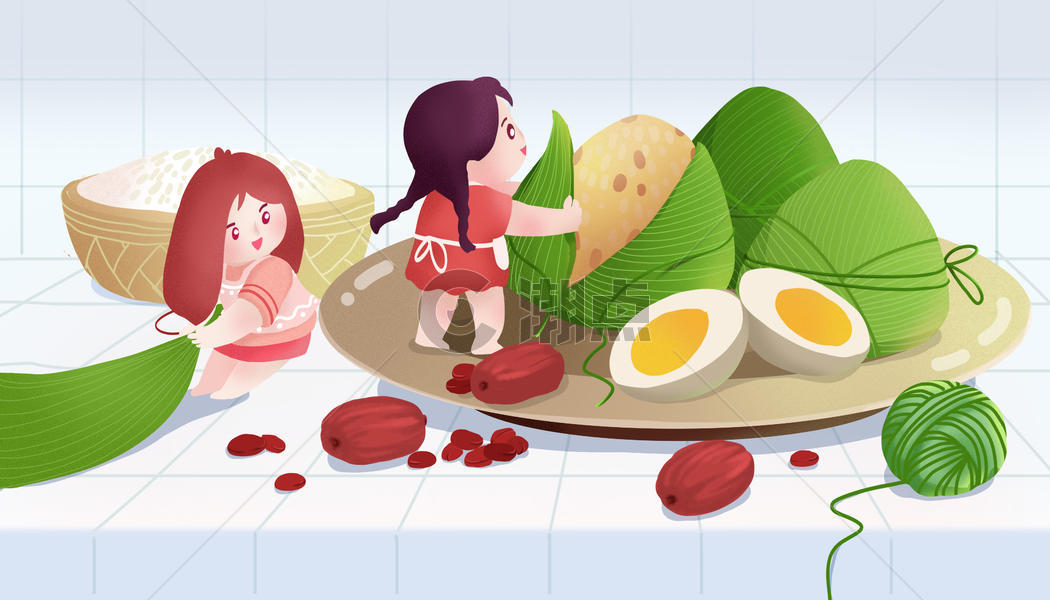 端午节包粽子插画图片素材免费下载