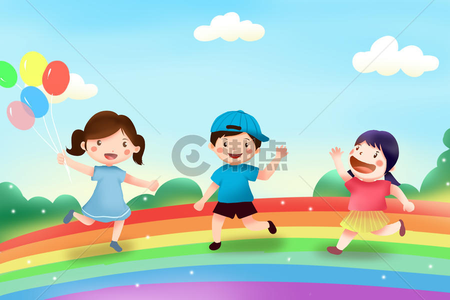 儿童节 彩虹桥上玩耍图片素材免费下载