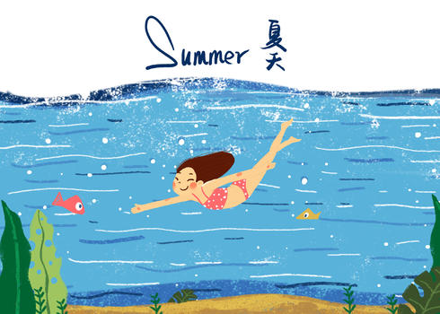 夏天游泳插画图片素材免费下载